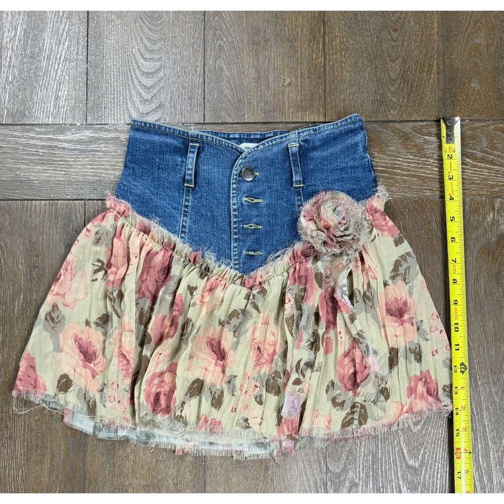 Kimchi Blue XS Floral Denim Chiffon Mini Skirt Fairycore Boho - Picture 2 of 7